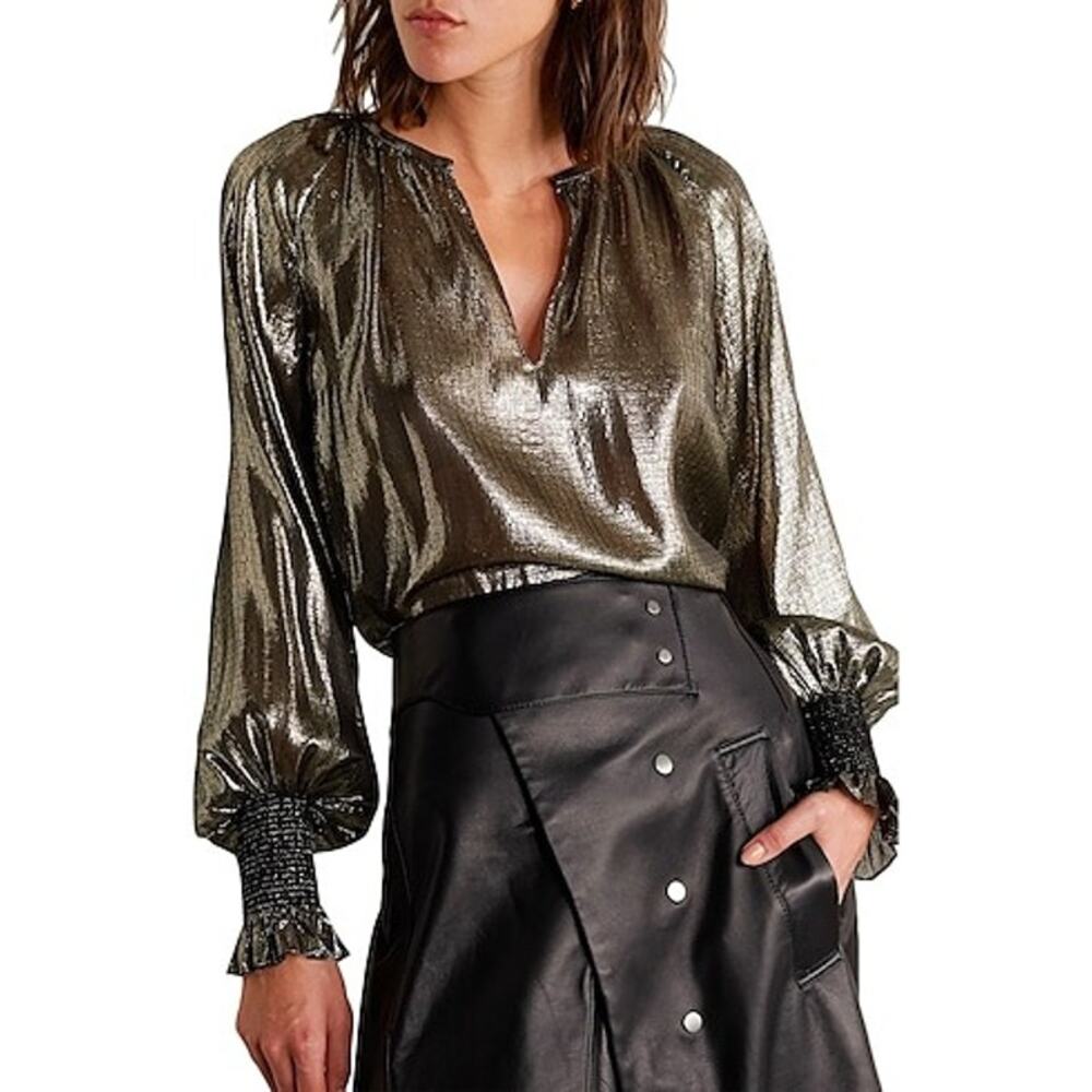Derek Lam 10 Crosby Sz 0 Silk Blend Gold Metallic Blouse Ruffle Party Formal NYE